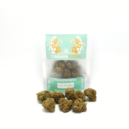 Bustina bianca con finestra og kush canapa esposta