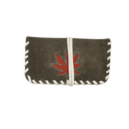 Portatabacco rettangolare grigio con foglia rossa