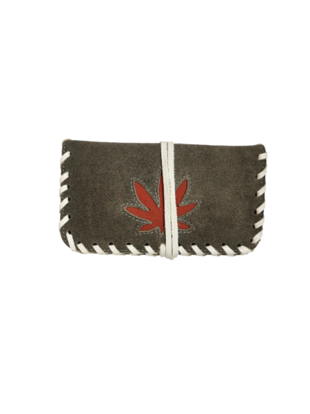 Portatabacco rettangolare grigio con foglia rossa