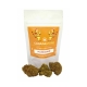 Bustina di canapa light mandarine con 3 cime cbd aranciate davanti